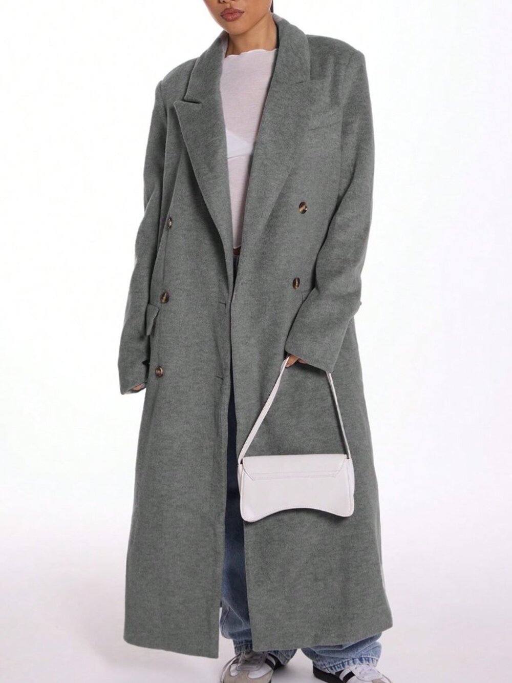Grey Casual Women's Brushed Oversized Overcoat